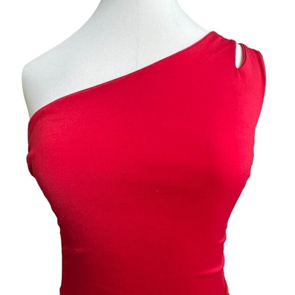 Treebarn Red One-Shoulder Ruched Bodycon Mini Dress XS Stretch Knit Sexy Party - Picture 7 of 11